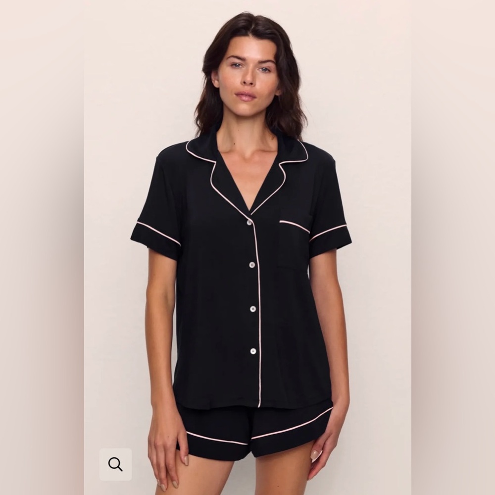 Eberjey Womens Size Large Black White Trim Gisele Tencel Modal Pajama Short Set